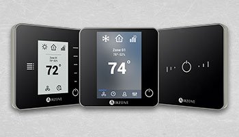 This is an image of a black glossy, wall mounted controller for a Mitsubishi mini-split system